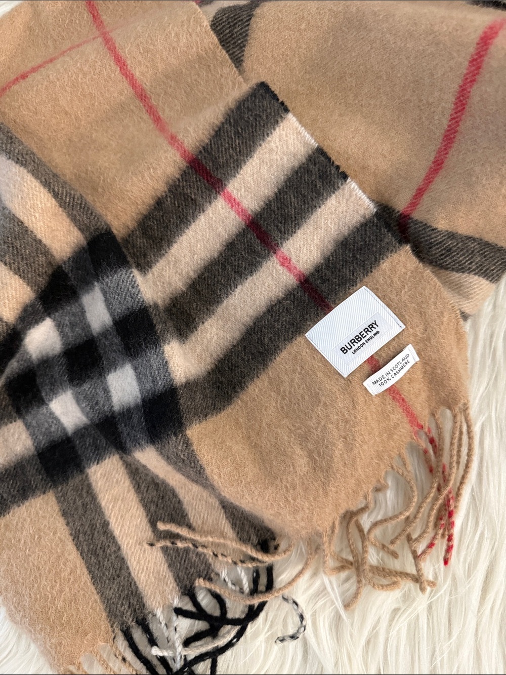 Authentic Burberry Cashmere Nova Check Scarf 66” Vintage Beige Plaid